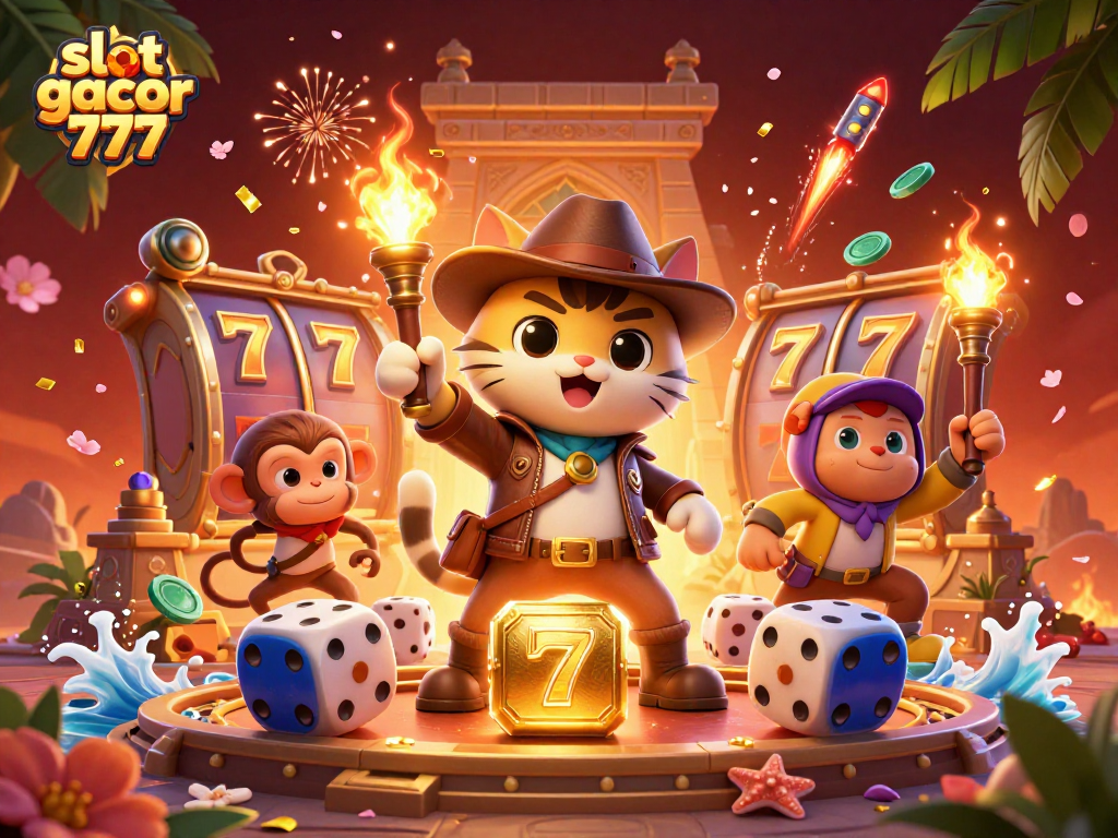 Spin to win with slot gacor 777 in a vibrant 3D casino adventure scene filled with excitement.