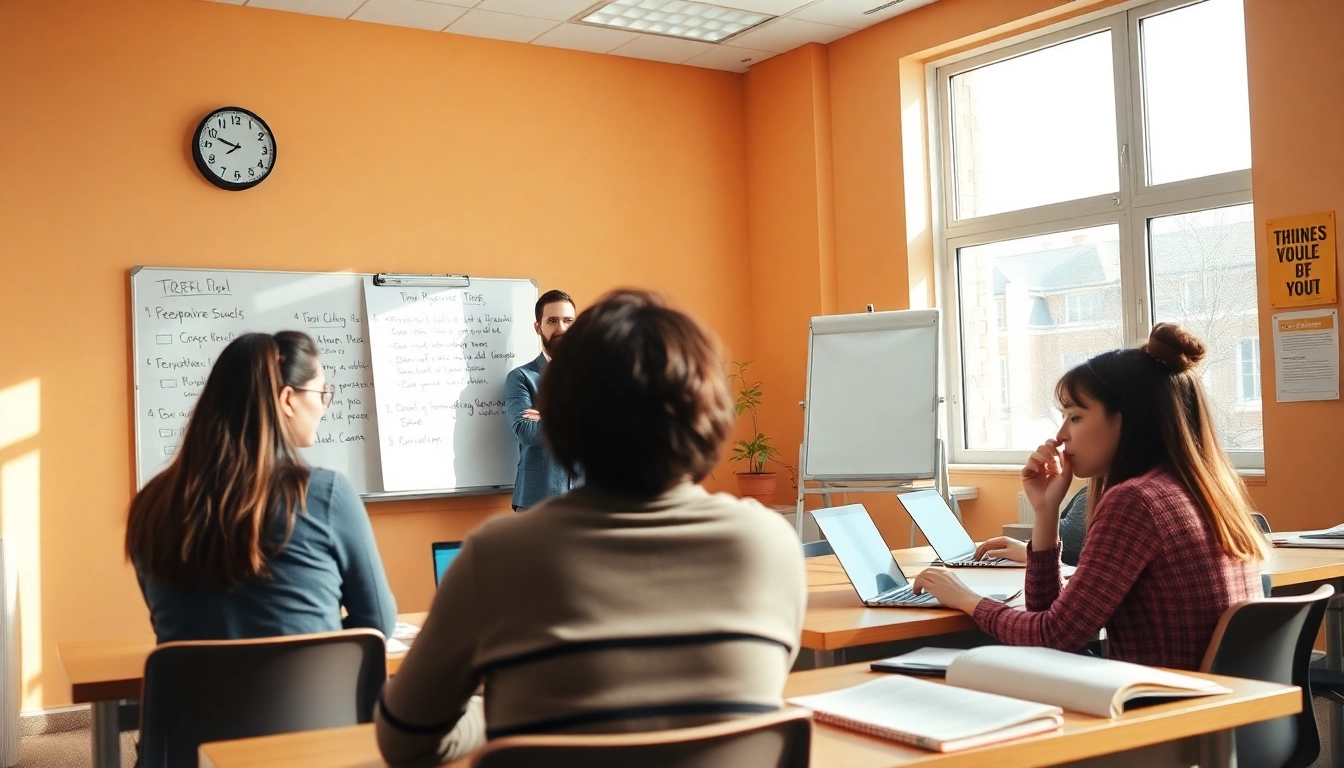Engaged TOEFL test takers for hire participate in a professional study session with a tutor.