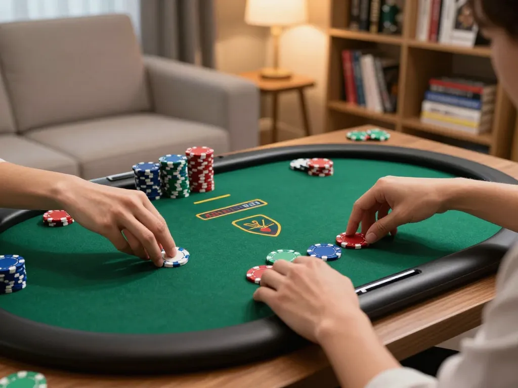 Engaging gameplay on sunwinapk poker table with strategic bets being placed in a cozy setting.