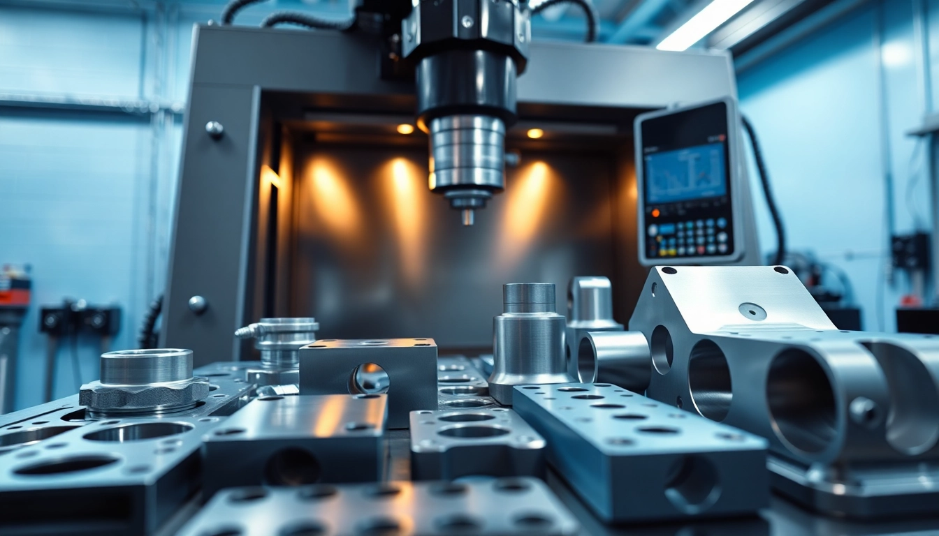 Showcasing aluminum prototypes being machined in a modern workshop.