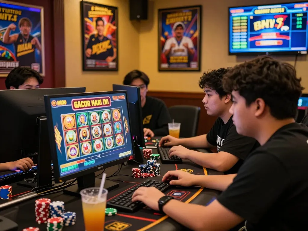 Pemain yang bersemangat menikmati permainan slot gacor hari ini dengan grafis yang berwarna-warni dan pengaturan permainan