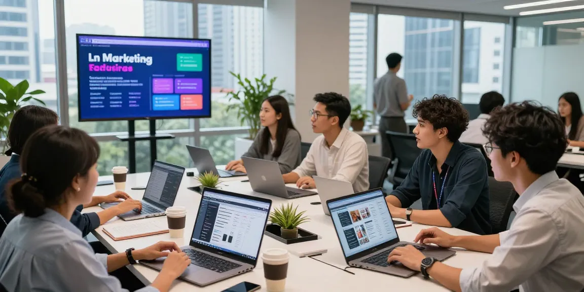 Team collaborating on digital marketing services in KL, showcasing creativity and analytics.