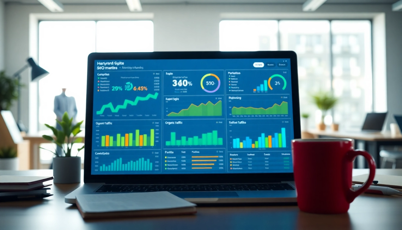 Analyze SEO performance with professional metrics displayed on a vibrant marketing dashboard.