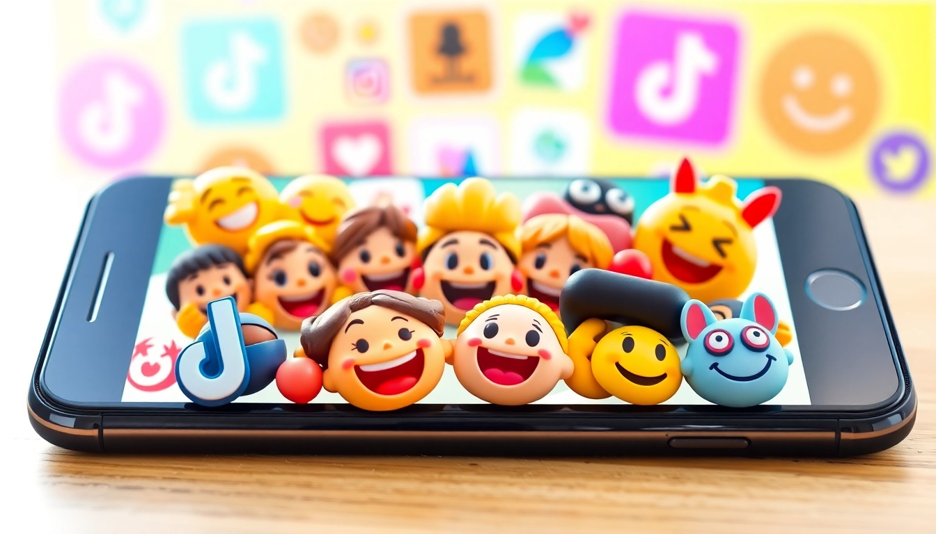 Showcasing tiktok emojis on a smartphone screen, emphasizing creativity and fun.