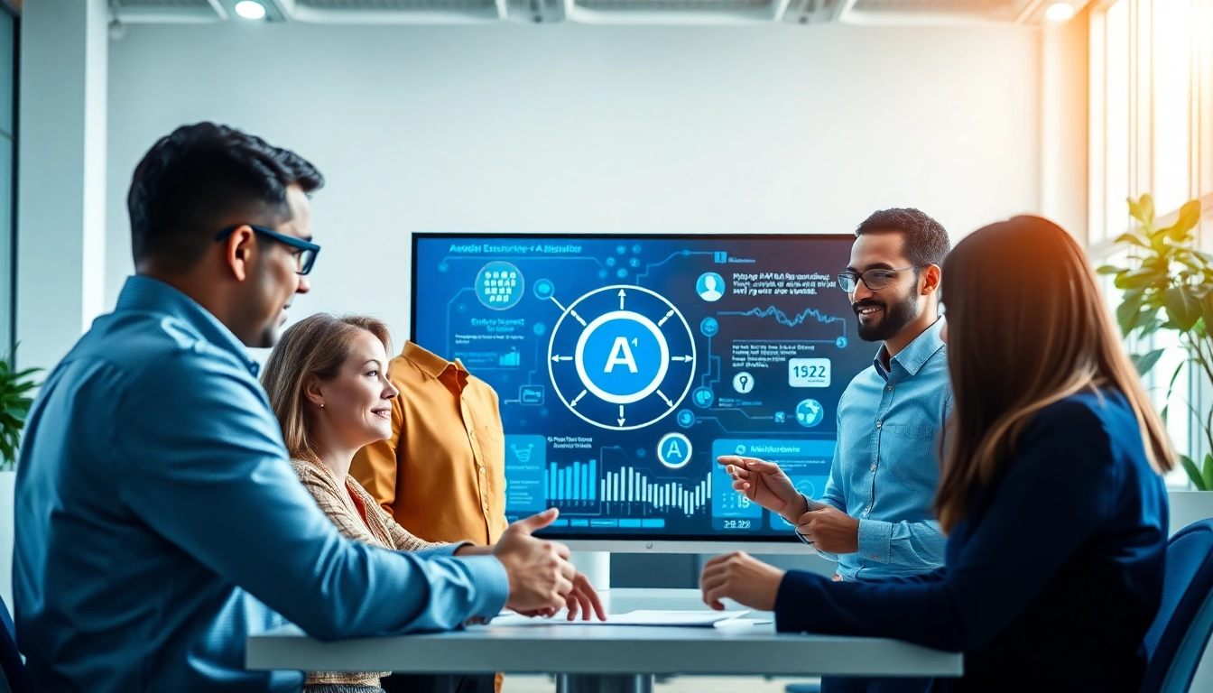 Streamlined assistant for enterprise displayed in a modern office environment with a collaborative team.