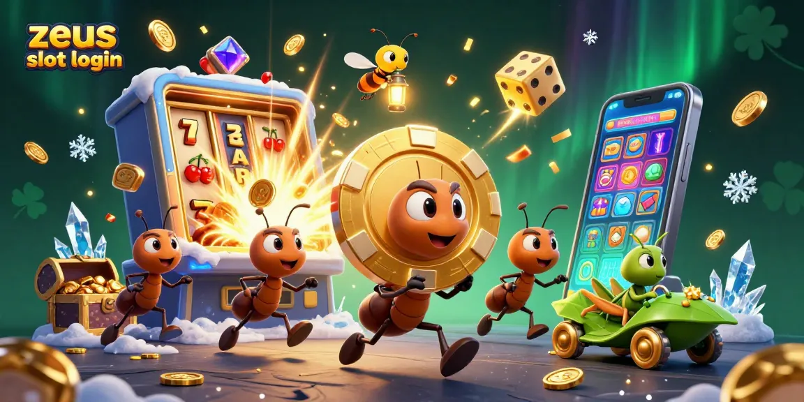 Experience the excitement of zeus slot login with a vibrant, dynamic casino illustration featuring a chase scene.