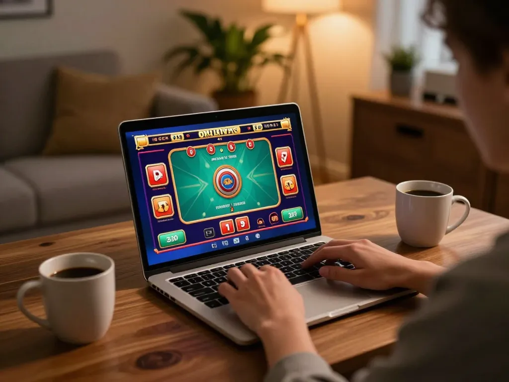 Person engaging with casinò stranieri che accettano italiani through a laptop, depicting online gambling.