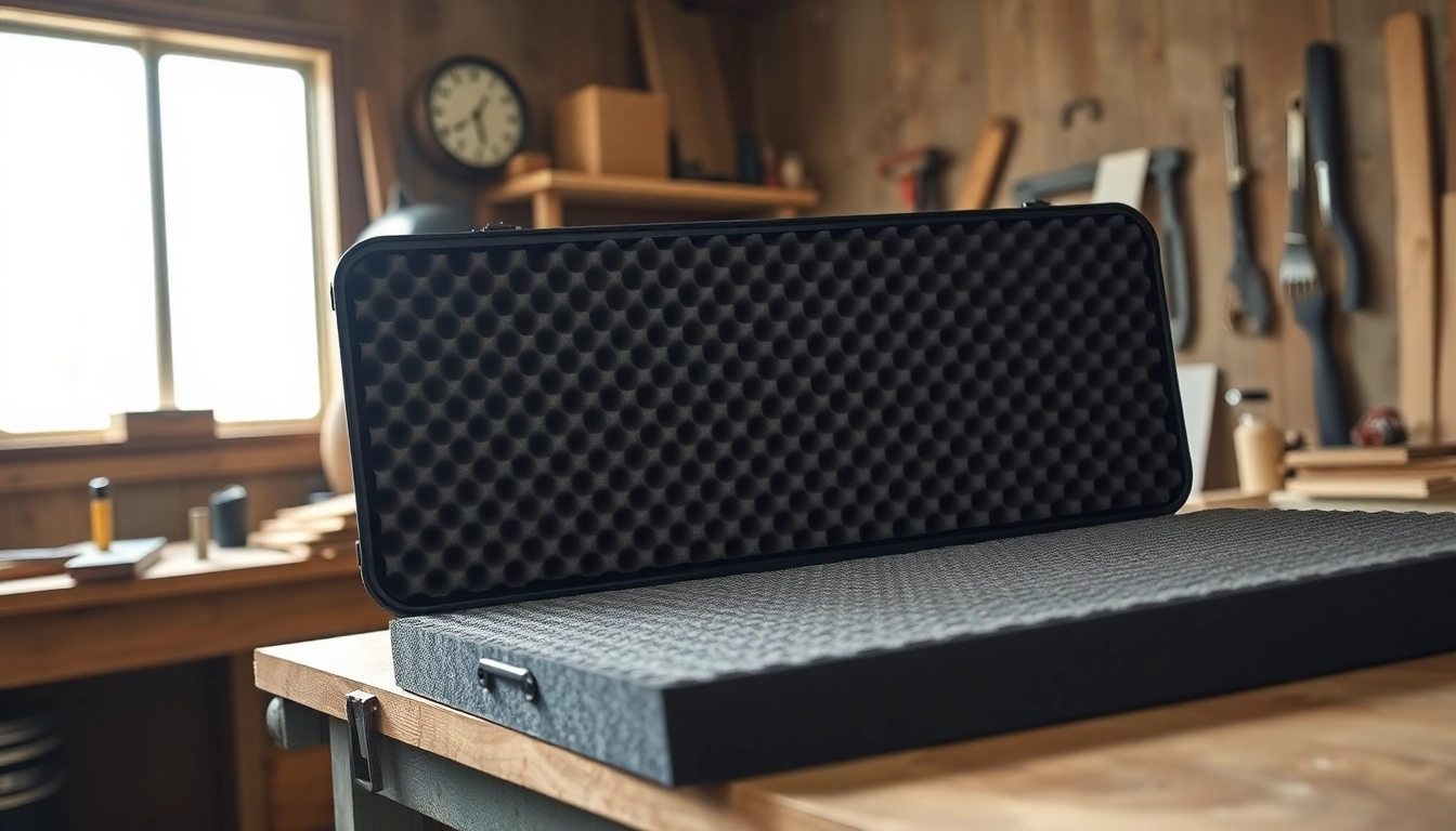 Showcase of foam for rifle case highlighting its custom-fit design and texture.