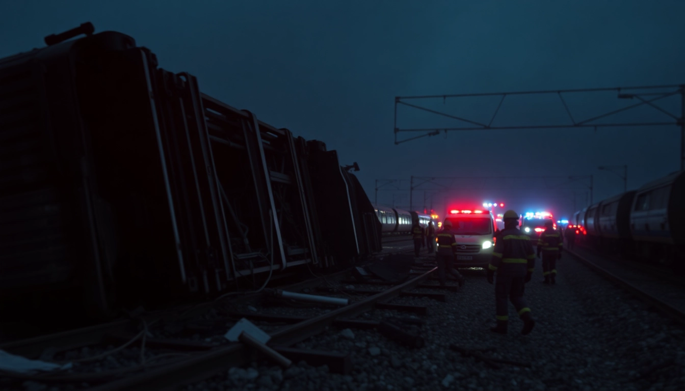 Rescuers tending to the spain train crash site amidst chaos and overturned carriages.