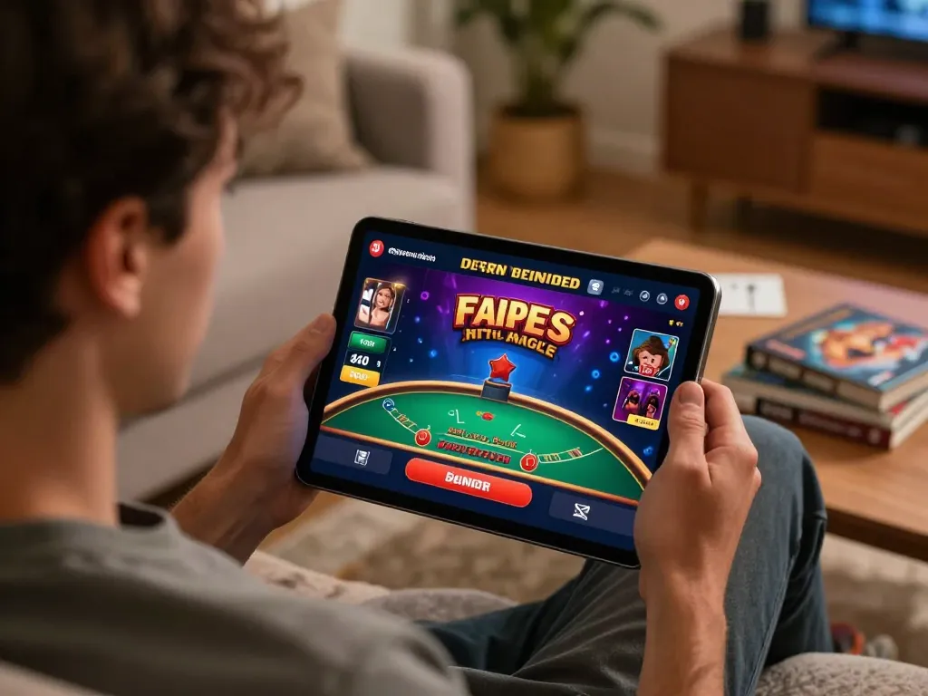 Player enjoying blackjack on alexis77 app, immersed in engaging online gaming experience at home.