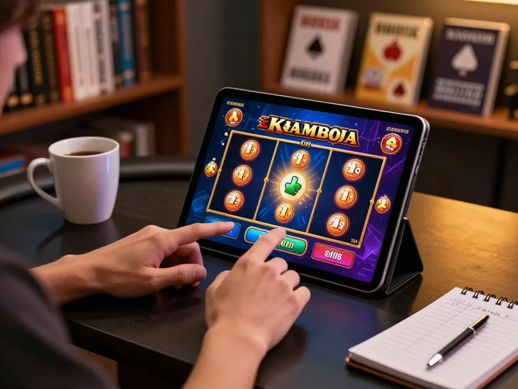 Engaging gameplay on slot server kamboja displayed on a tablet during an online gaming session.