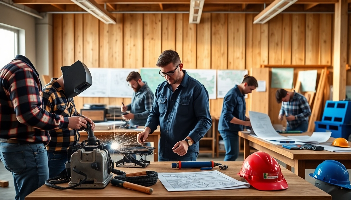 Students at construction trade schools in Texas practicing hands-on skills in a vibrant classroom setting.