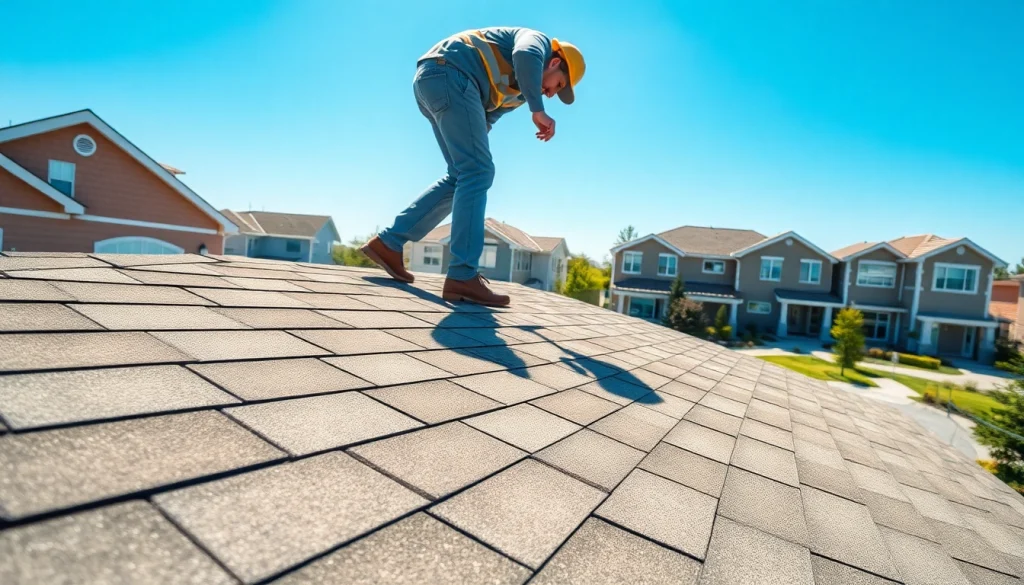 Inspecting high-quality roofing solutions on a residential home rooftop.
