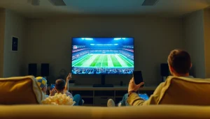 오징어티비를 통해 스포츠를 시청하는 열광적인 팬의 모습