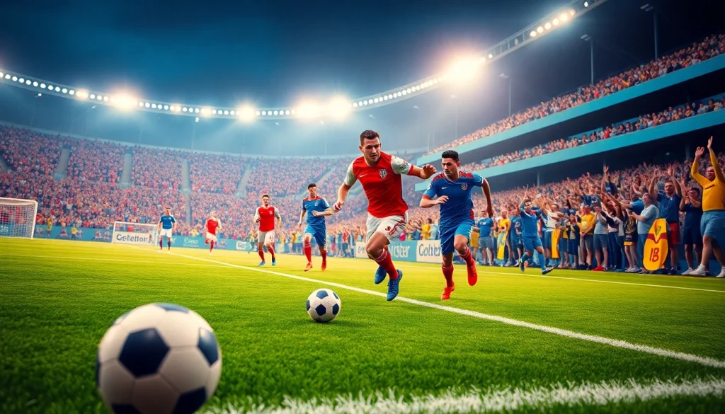 해외축구중계의 활기찬 축구 매치 장면을 담은 이미지