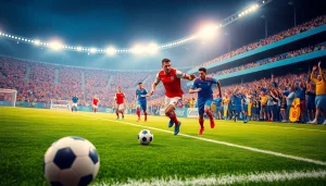 해외축구중계의 활기찬 축구 매치 장면을 담은 이미지