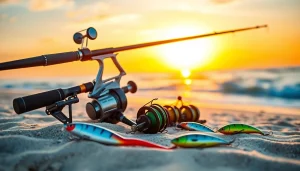 Catch impressive Fishing gear for Cabo with expert angler on sunny beach.