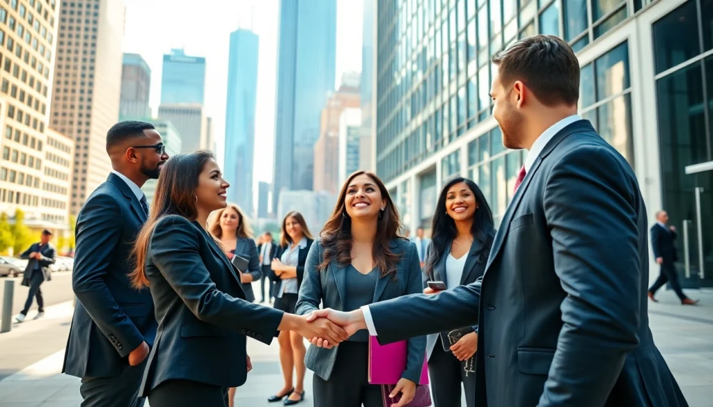 Networking professionals seeking Chicago jobs in a vibrant urban setting.