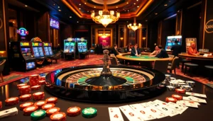Engage with the excitement of Trang Chủ XX88 at a luxurious casino featuring roulette and slot machines.