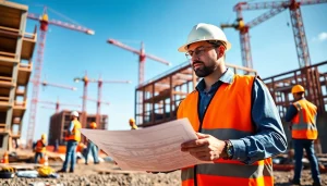 Construction manager directing a site in New Jersey Construction Manager role amid bustling building activity.