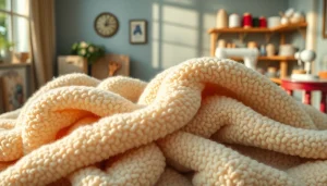 Fleece stof met rijke textuur en kleur in een sfeervolle studio.