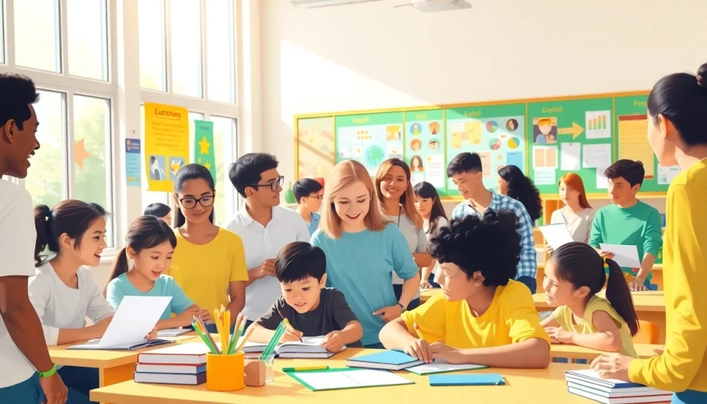 Students collaboratively learning in a vibrant classroom highlighting the importance of Education.