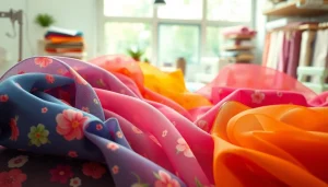 Bekijk kleurrijke mousseline stoffen in een inspirerende textielwerkplaats.