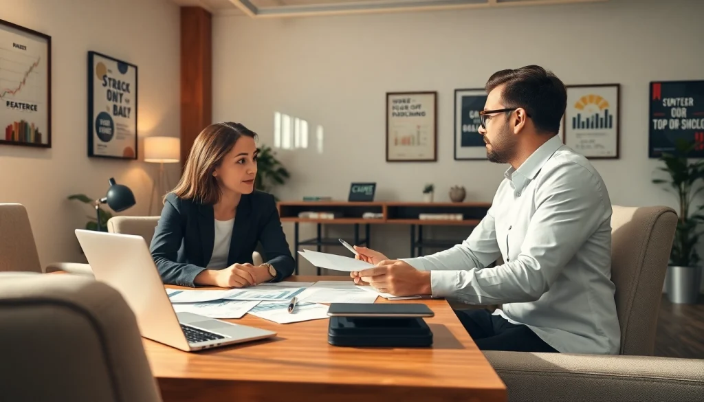 카드 한도 현금화 전략을 논의하는 전문가와 사무실 환경을 강조한 장면