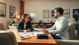 카드 한도 현금화 전략을 논의하는 전문가와 사무실 환경을 강조한 장면