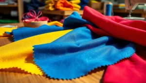 Katoen stoffen in verschillende kleuren mooi gepresenteerd op een houten tafel