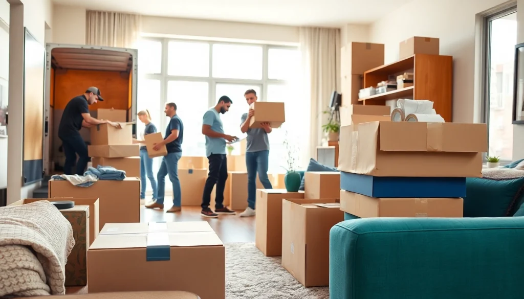 Toronto movers packaging belongings professionally in a modern apartment.
