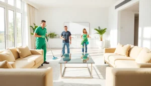 Boost your home’s cleanliness with a professional Cleaning Service depicted in a fresh, tidy living room.