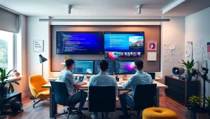 dich vu thiet ke website showcased in a vibrant, professional web design studio with active collaboration