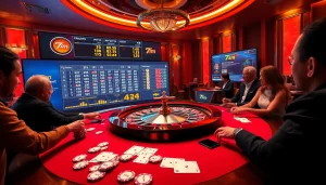 Experience a thrilling moment at a 7m-themed casino table with engaged players and real-time odds.
