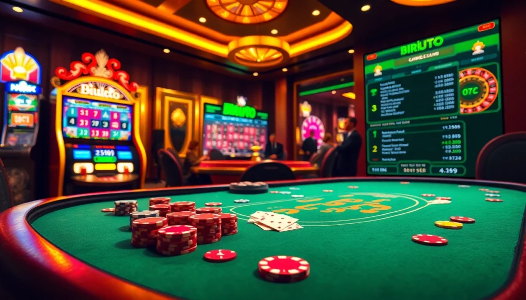 Experience the excitement of birutoto with vibrant casino tables and glowing slot machines.