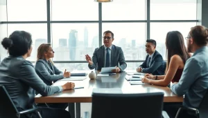 Engaging crisis management consultant leading a team meeting, symbolizing strategic crisis response.