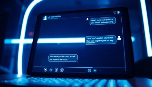 Engaging digital chat screen illustrating ai sexting with a futuristic AI companion in a captivating setting.