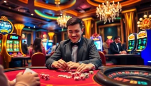 Experience the excitement of F8Bet with vibrant gaming action at a luxury casino.