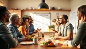 Nutritionist explaining intermittent fasting concepts to a group in a friendly setting.