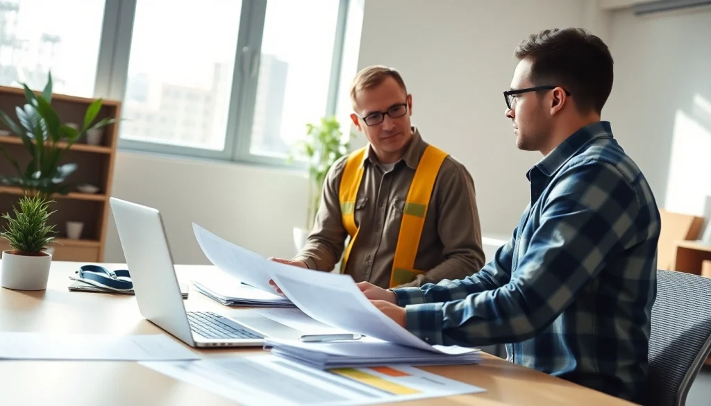 Completing DAS 140 forms for apprenticeship requirements in a contractor's office.