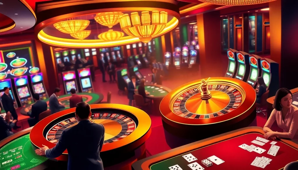 Players enjoying the thrilling atmosphere at Nhà cái vua99, featuring exciting games and a digital roulette wheel.