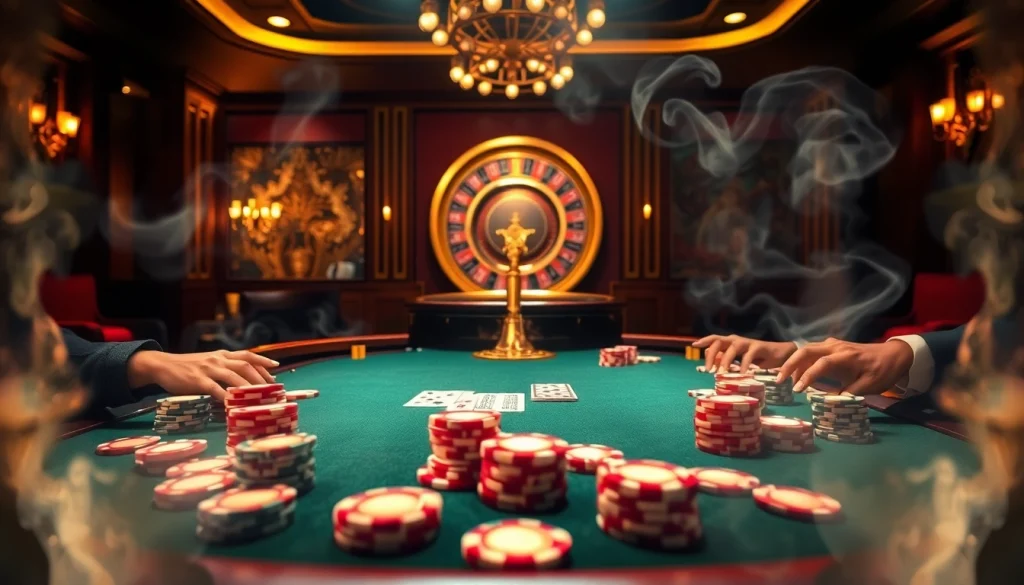 Engaging poker game scene at qq88 to casino with vibrant chips and cards.