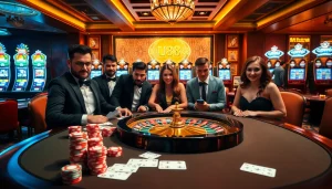 Engaging gamblers at an upscale casino table showcasing success at https://uu88.casa/.