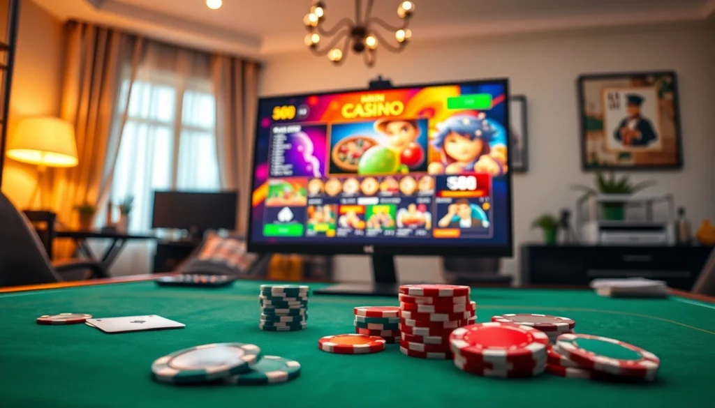 Engaging scene showcasing online casinos in Canada with modern gaming setup and casino elements.