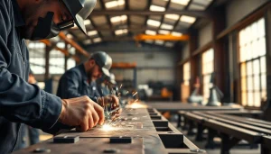 Hands engaged in custom steel fabrication, showcasing skill and craftsmanship in a workshop.