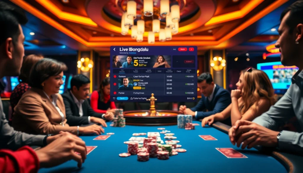 Bongdalu enhances the excitement of gambling with a vibrant casino scene featuring poker and roulette.