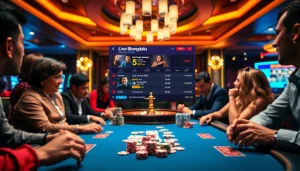 Bongdalu enhances the excitement of gambling with a vibrant casino scene featuring poker and roulette.