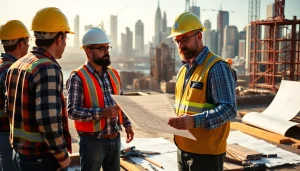Experienced New York City General Contractor managing a busy construction site with vibrant city backdrop.