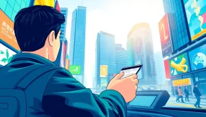 카드깡 이론을 탐구하는 현대 도시 환경 속의 사람을 보여줍니다.