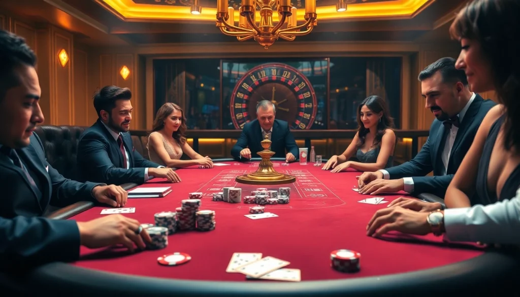 Exciting poker scene highlighting F8bet with luxurious chips and professional players.